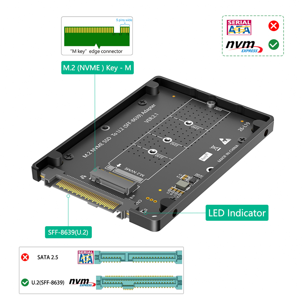 M.2 NVMe M-Key to U.2 SFF-8639 - M.2 Ssd recension och pris